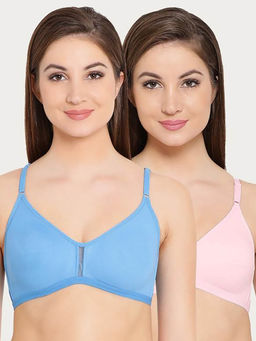 Clovia - Pack of 2 Cotton Non-Padded Non-Wired T-Shirt Bra - Multi-Color
