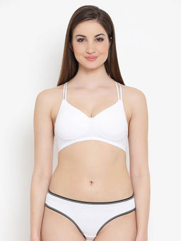Clovia - Cotton Padded Non-Wired Racerback T-Shirt Bra And Low Waist Bikini - White