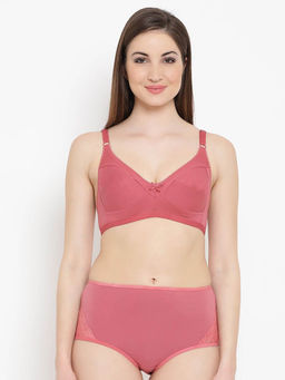 Clovia - Non-Padded Non-Wired Full Cup Bra And High Waist Hipster Panty - Pink