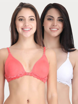Clovia - Pack of 2 Cotton Rich Non-Padded Front Open Plunge Bra - Multi-Color