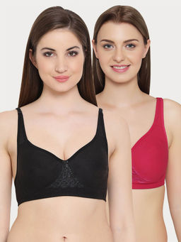 Clovia - Pack of 2 Cotton Double Layered Non-Wired T-Shirt Bra - Multi-Color