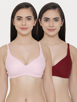 Clovia - Pack of 2 Cotton Non-Padded Non-Wired Bra With Double Layered Cups - Multi-Color