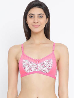 Clovia - Powernet Printed Non-Padded Full Cup Wire Free Everyday Bra - Light Pink
