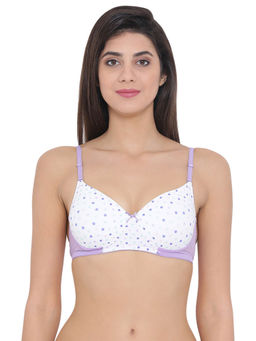 Clovia - Padded Non-Wired Polka Print T-Shirt Bra - White