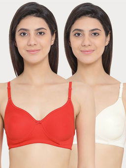 Clovia - Pack of 2 Cotton Rich Spacer Cup Non-Wired T-Shirt Bra - Multi-Color