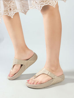 ELLE - Beige Velcro Casual Comfort Women Sandals