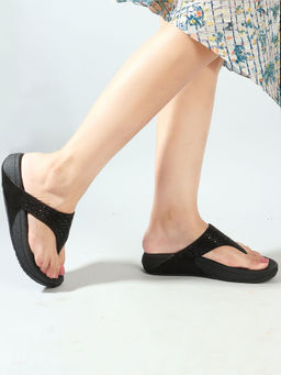ELLE - Black Slip On Casual Comfort Women Sandals