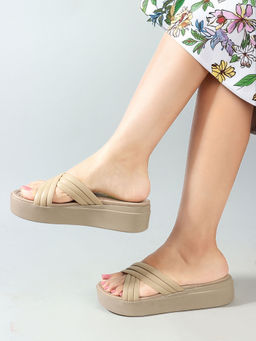ELLE - Beige Slip On Casual Comfort Women Sandals