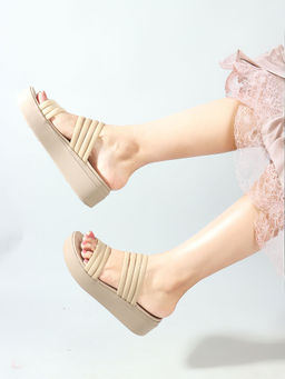 ELLE - Beige Slip On Casual Comfort Women Sandals