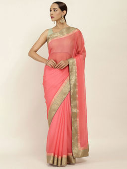 Soch - Solid Chiffon Saree with Unstitched Blouse
