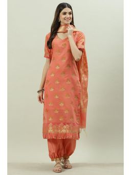 Biba - Peach Cotton Silk Unstitched Suit (Set of 3)