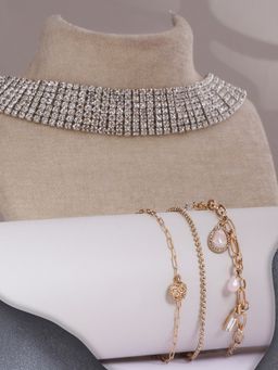 Lilly & Sparkle - Women Multi-Colored Crystals Studded Choker Jewellery (Set of 4)