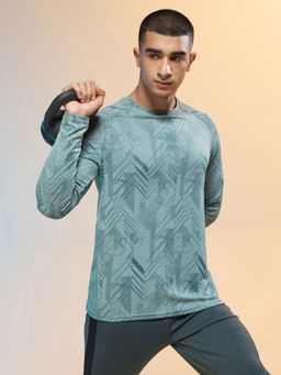 Technosport - Men Jacquard Slim Fit Round Neck Sports T-Shirt-Blue