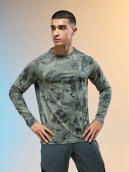 Technosport - Men Jacquard Slim Fit Round Neck Sports T-Shirt-Green