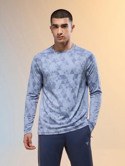Technosport - Men Jacquard Slim Fit Round Neck Sports T-Shirt-Blue