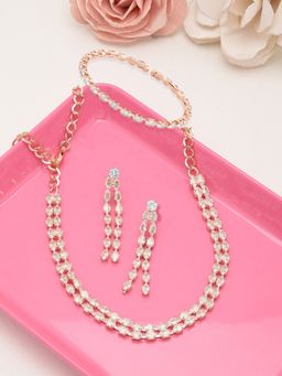 Zaveri Pearls - Rose Gold Marquise Cubic Zirconia Necklace Earring and Bracelet Set-ZPFK12575