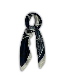 The Tie Hub - Navy Blue Off White Soft Finish Pure Microfiber Floral Graphic Men Neckerchief
