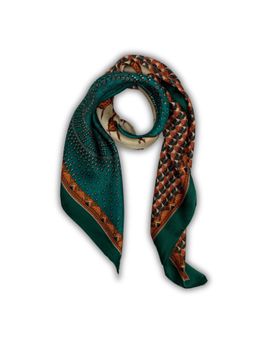 The Tie Hub - Dark Green Teal Soft Finish Pure Microfiber Horse Patchwork Men Neckerchief