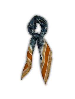 The Tie Hub - Mustard Blue Soft Finish Pure Microfiber Paisley Border Men Neckerchief