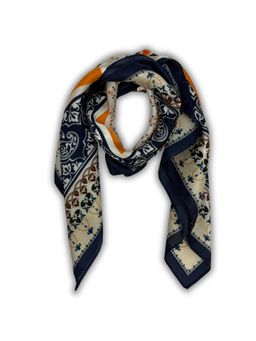 The Tie Hub - Navy Blue Mustard Soft Finish Pure Microfiber Ornate Medallion Men Neckerchief