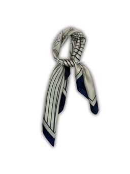 The Tie Hub - Navy Blue Off White Soft Finish Pure Microfiber Striped Lily Line Art Men Neckerchief
