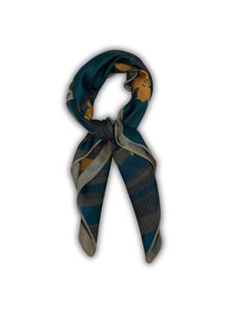 The Tie Hub - Charcoal Grey Teal Reversible Wool Pinstripe Color Block Men Scarf