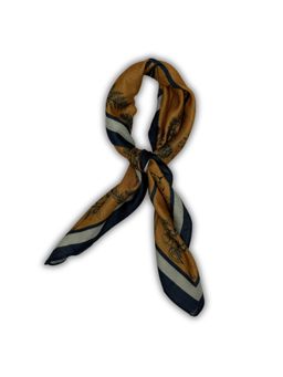 The Tie Hub - Mustard Yellow Navy Blue Reversible Wool Stripe Floral Sketch Men Scarf