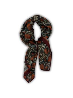 The Tie Hub - Charcoal Grey Rust Orange Reversible Wool Rose Floral Men Scarf