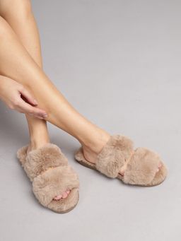 Truffle Collection - Brown Solid Slip On Slippers