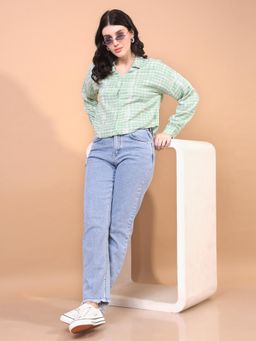 CRIMSOUNE CLUB - Women Green Printed Cropped Shirt