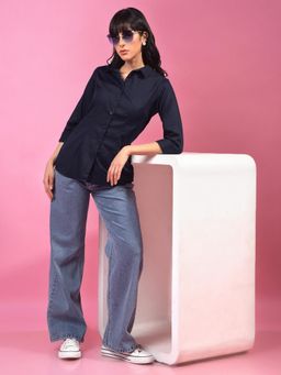 CRIMSOUNE CLUB - Womens Navy Blue Solid Shirt