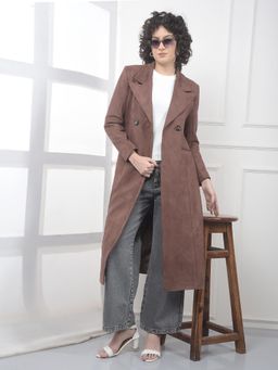 CRIMSOUNE CLUB - Women's Brown Notched Lapel Double-Breasted Overcoat