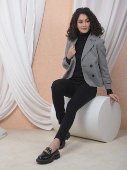 CRIMSOUNE CLUB - Women's Grey Notched Lapel Double-Breasted Blazer
