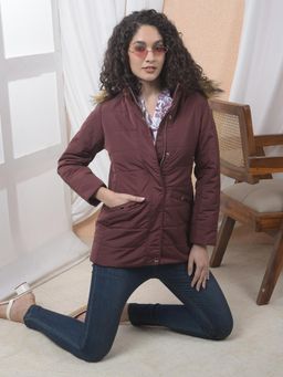 CRIMSOUNE CLUB - Women's Maroon Hooded Neck Puffer Jacket