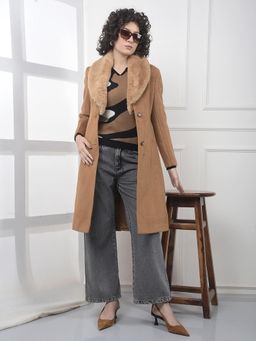 CRIMSOUNE CLUB - Women Brown Notched Lapel Overcoat with Belt