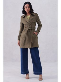 CRIMSOUNE CLUB - Women's Green Notched-Lapel Overcoat