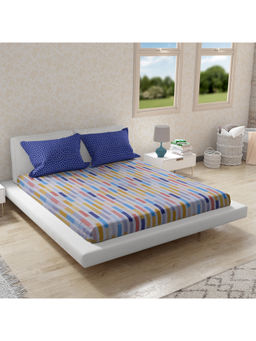 HomeTown - Fiesta Cotton Double Bed Sheet In Blue (Set of 3)