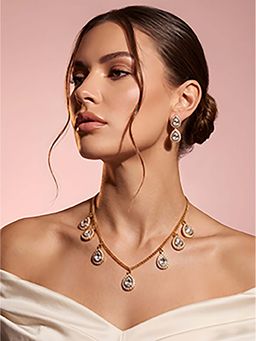 ADIVA - 1 Gram Gold Plated Polki Kundan AD Stone Royal Teardrop Statement Necklace Set