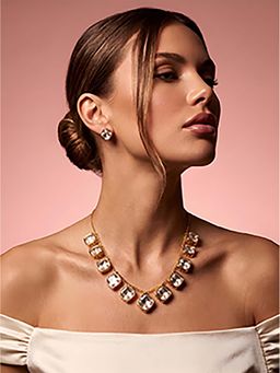 ADIVA - 1 Gram Gold Plated Polki Kundan AD Stone Elegant Square Statement Necklace Set