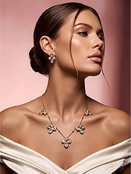 ADIVA - 1 Gram Gold Plated Polki Kundan AD Stone Flower Design Statement Necklace Set