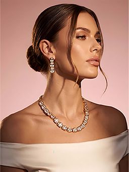 ADIVA - 1 Gram Gold Plated Polki Kundan AD Stone Timeless Rectangular Statement Necklace Set