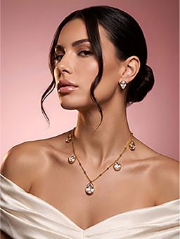 ADIVA - 1 Gram Gold Plated Polki Kundan AD Stone Pear Drop Statement Ethnic Necklace Set