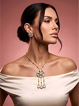 ADIVA - 1 Gram Gold Plated Polki Kundan AD Stone Elegant Floral Pendant Necklace Set