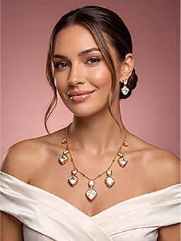 ADIVA - 1 Gram Gold Plated Polki Kundan AD Stone Luxury Geometric Pendant Necklace Set