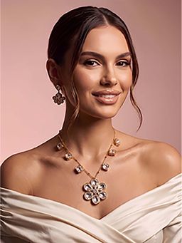 ADIVA - 1 Gram Gold Plated Polki Kundan AD Stone Royal Floral Statement Pendant Necklace Set