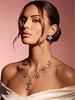 ADIVA - 1 Gram Gold Plated Polki Kundan AD Stone Premium Teardrop Pendant Necklace Set