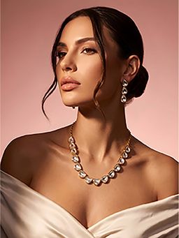 ADIVA - 1 Gram Gold Plated Polki Kundan AD Stone Regal Geometric Statement Necklace Set