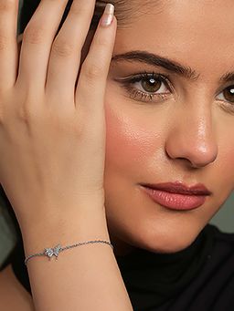 CLARA - Silver Platinum Plated Swiss Zirconia Fia Butterfly Adjustable Chain Bracelet