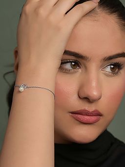 CLARA - 925 Silver Platinum Plated Dante Pearl Adjustable Chain Bracelet