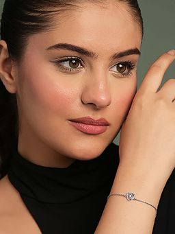 CLARA - 925 Silver Platinum Plated Bianca Solitaire Adjustable Chain Bracelet